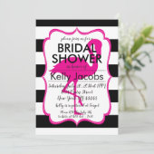 Striped Pink Flamingo Bridal Shower Invitation Kaart (Staand voorkant)
