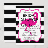 Striped Pink Flamingo Bridal Shower Invitation Kaart (Voorkant / Achterkant)