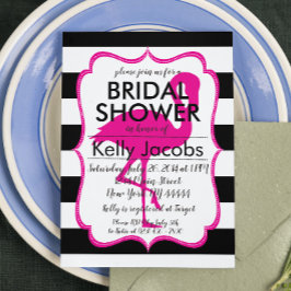 Striped Pink Flamingo Bridal Shower Invitation Kaart