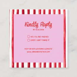 Striped Pink & Red Handwriting Wedding Informatiekaartje