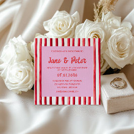 Striped Pink & Red Handwriting Wedding Kaart