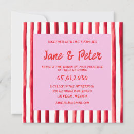 Striped Pink & Red Handwriting Wedding Kaart