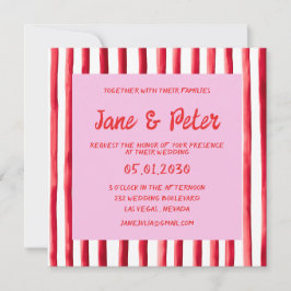 Striped Pink & Red Handwriting Wedding Kaart