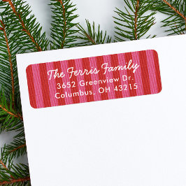 Striped pink red simple Christmas return address Etiket
