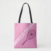 Striped Pink Tennis Racket Ball Girly Cute Tote Bag (Voorkant)