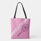 Striped Pink Tennis Racket Ball Girly Cute Tote Bag (Achterkant)