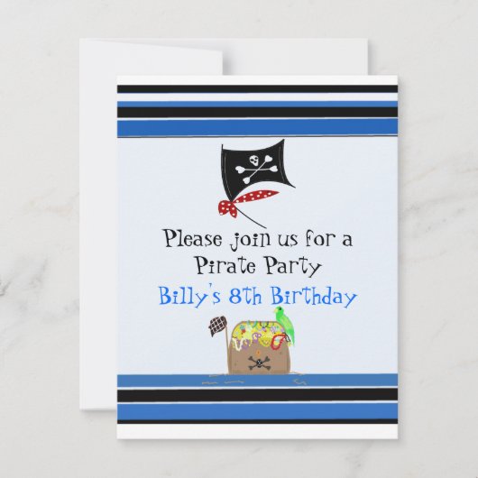 Striped Pirate Birthday Party Invitation Kaart (Voorkant)