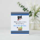 Striped Pirate Birthday Party Invitation Kaart (Staand voorkant)