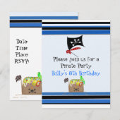 Striped Pirate Birthday Party Invitation Kaart (Voorkant / Achterkant)