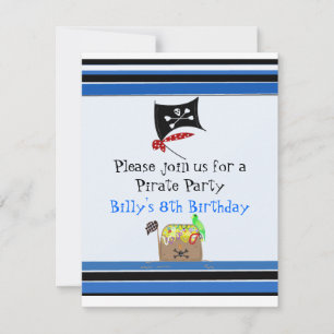 Striped Pirate Birthday Party Invitation Kaart