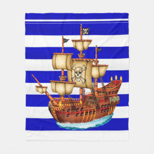 Striped Pirate Ship Fleece Blanket Deken