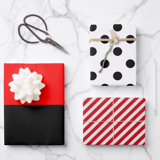 Striped Polka Dot Red en Black Inpakpapier Vel (Voorkant)