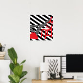 Striped Pop art. Rood, zwart, witte coole silhouet Poster (Thuiskantoor)