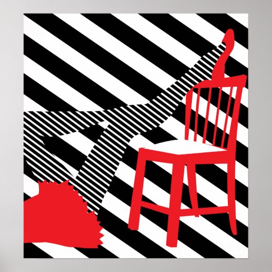 Striped Pop art. Rood, zwart, witte coole silhouet Poster (Voorkant)