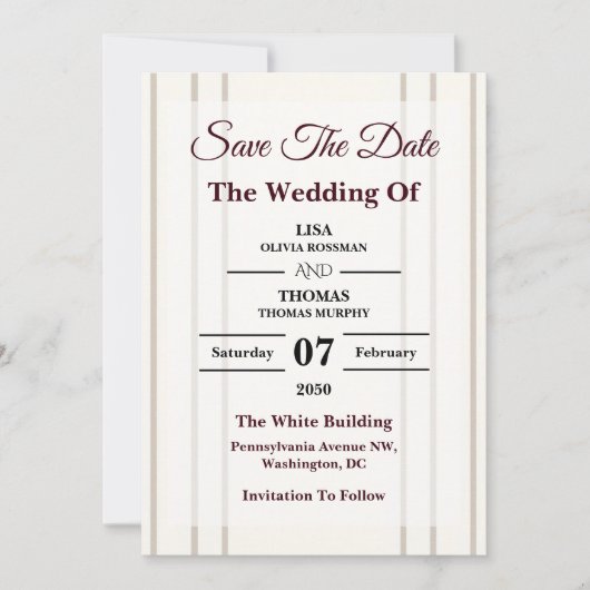 Striped Preppy Modern Wedding Save The Date (Voorkant)