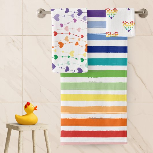 Striped Rainbow en Heart Patroonzaal Bad Handdoek