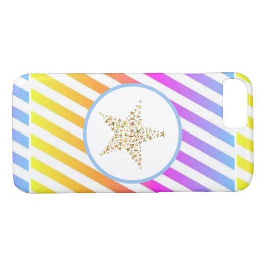 Striped Rainbow Modern Star Case-Mate iPhone Case (Achterkant (Horizontaal))