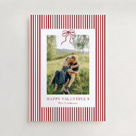 Striped Red Bow Family Photo Valentine’s Day Card Feestdagenkaart