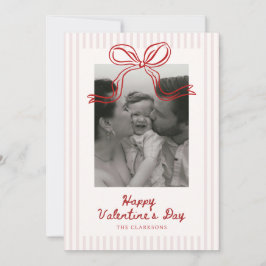 Striped Red Bow Valentine’s Day Photo Card Feestdagenkaart