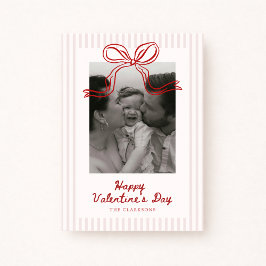 Striped Red Bow Valentine’s Day Photo Card Feestdagenkaart