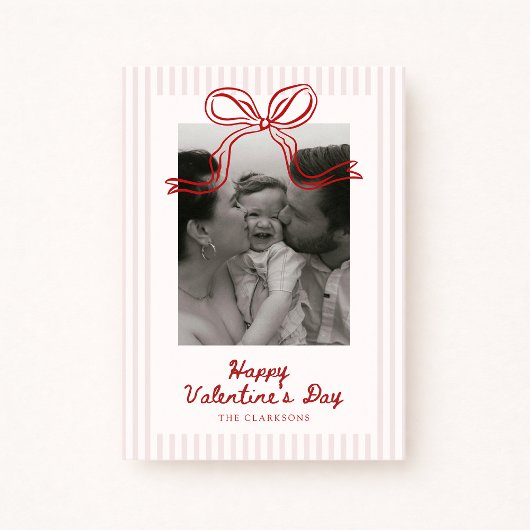 Striped Red Bow Valentine’s Day Photo Card Feestdagenkaart