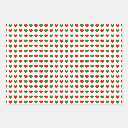 Striped Red Green Hearts Inpakpapier Vel (Voorkant 3)