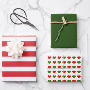 Striped Red Green Hearts Inpakpapier Vel