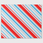 Striped Red Silver Blue Candy Cane Cadeaupapier (Vlak)