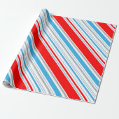 Striped Red Silver Blue Candy Cane Cadeaupapier (Uitgerold)