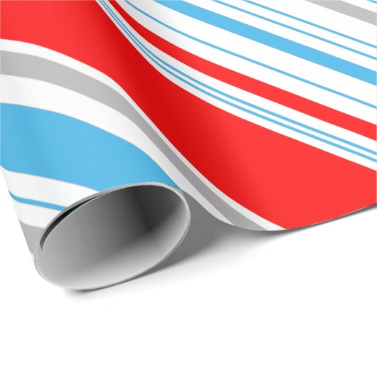 Striped Red Silver Blue Candy Cane Cadeaupapier (Rol Hoek)