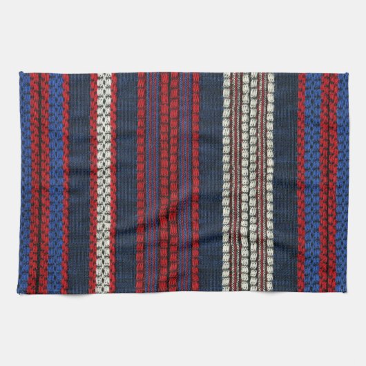 Striped Retro Red White en Blue Hippy Stripes Theedoek (Horizontaal)