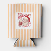 Striped retro Santa Most Wonderful Time for a Beer Blikjeskoeler (Voorkant)