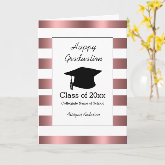 Striped Roos Gold Afstuderen Kaart (Gele Bloem)