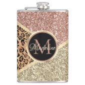 Striped Roos Gold Glitter Leopard Monogram Heupfles (Voorkant)