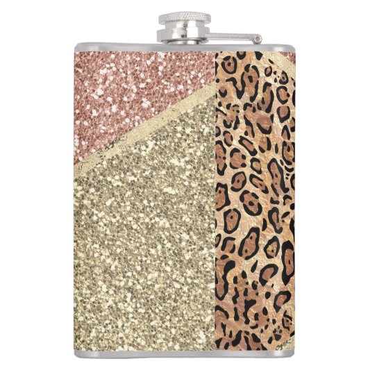 Striped Roos Gold Glitter Leopard Monogram Heupfles (Achterkant)