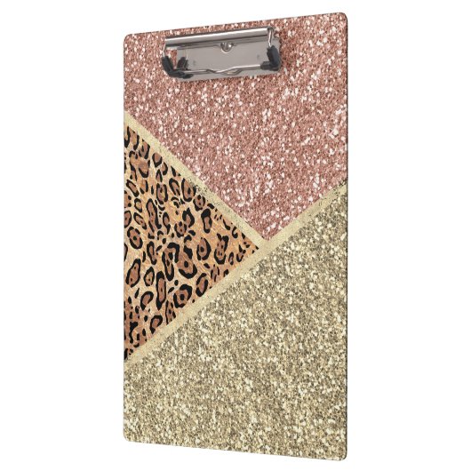 Striped Roos Gold Glitter Leopard Monogram Klembord (Links)