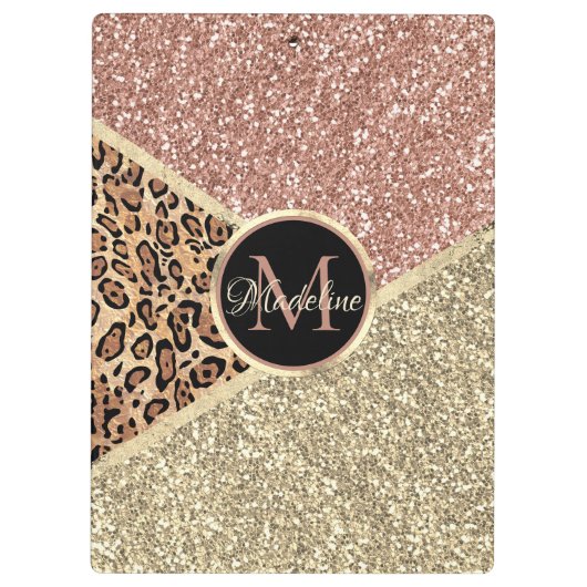 Striped Roos Gold Glitter Leopard Monogram Klembord (Achterkant)