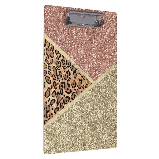 Striped Roos Gold Glitter Leopard Monogram Klembord (Rechts)