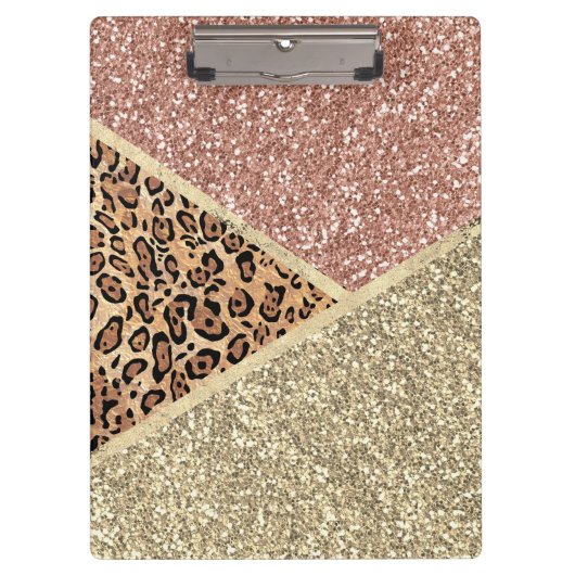 Striped Roos Gold Glitter Leopard Monogram Klembord (Voorkant)