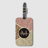 Striped Roos Gold Glitter Leopard Monogram Naam Bagagelabel (Voorkant (verticaal))