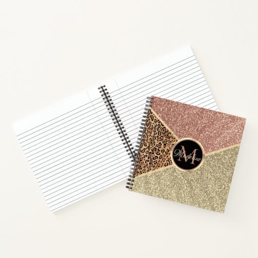Striped Roos Gold Glitter Leopard Monogram Notitieboek (Binnen)