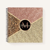 Striped Roos Gold Glitter Leopard Monogram Notitieboek (Voorkant)