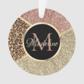 Striped Roos Gold Glitter Leopard Monogram Ornament (voorkant)