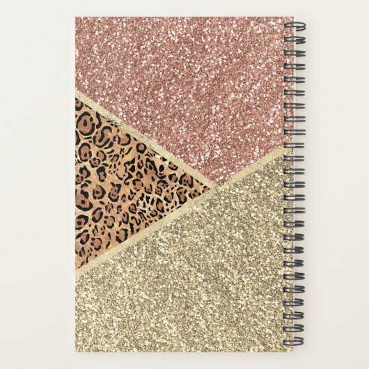 Striped Roos Gold Glitter Leopard Monogram Planner (Achterkant)