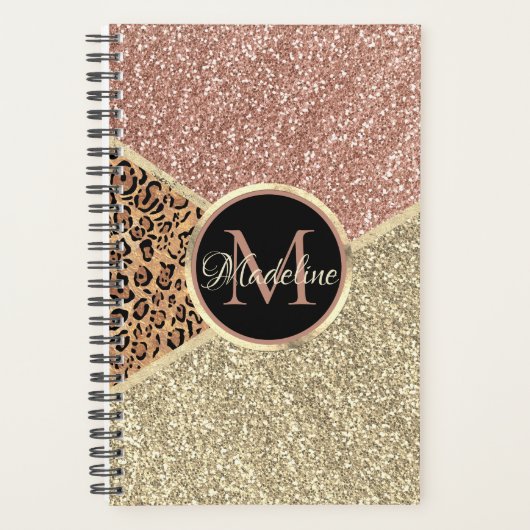 Striped Roos Gold Glitter Leopard Monogram Planner (Voorkant)