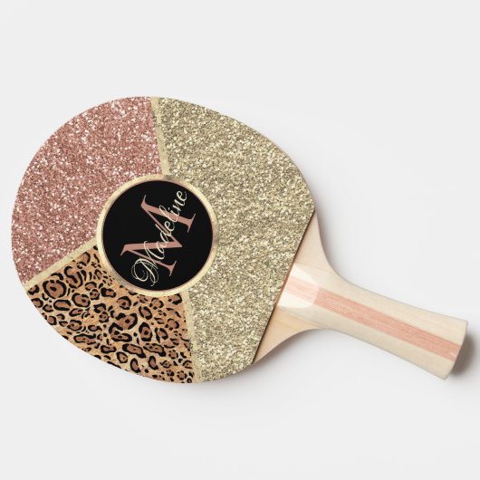 Striped Roos Gold Glitter Leopard Monogram Tafeltennisbatje (Zijkant)