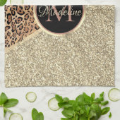 Striped Roos Gold Glitter Leopard Monogram Theedoek (Gevouwen)