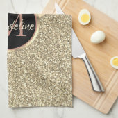 Striped Roos Gold Glitter Leopard Monogram Theedoek (Quarter Fold)