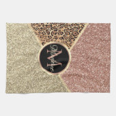 Striped Roos Gold Glitter Leopard Monogram Theedoek (Horizontaal)