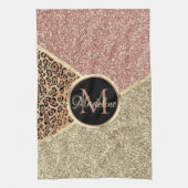 Striped Roos Gold Glitter Leopard Monogram Theedoek (Verticaal)